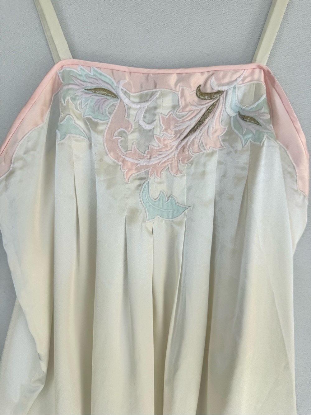 Vintage Natori Ivory Satin Chemeise with Pink Lace Accents - Picture 9 of 11